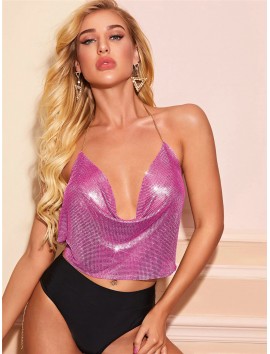 Parlak Fuşya Crop & Bluz Kolsuz Kayık Yaka Zırh Büstiyer