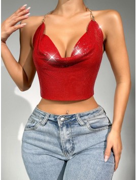 Parlak Kırmızı Crop & Bluz Kolsuz Kayık Yaka Zırh Büstiyer