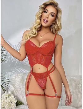 Kırmızı Jartiyer Fantezi Takım