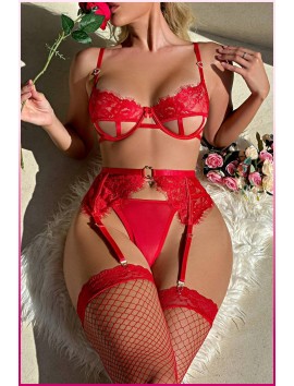 Kırmızı Midye Seksi Jartiyer Takım