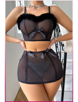 Siyah Tül Kurdele Detaylı Seksi İç Giyim Seti