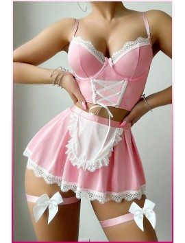 Pembe Fırfır Detaylı Özel Tasarım İç Giyim Seti