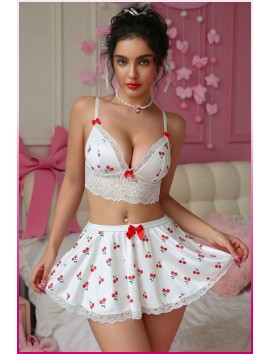 Kadın Kirazlı Fiyonklu Seksi Kostüm