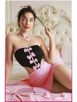 Kadın Pembe Fiyonklu Etekli Seksi Kostüm