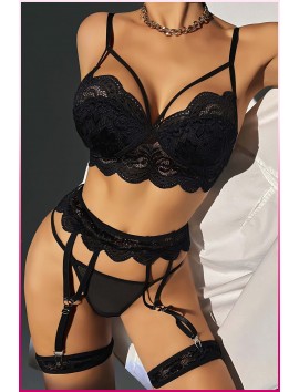 Kadın Siyah Dantel Detaylı Jartiyer Takım