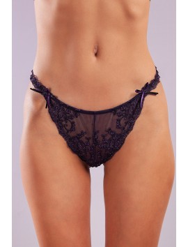 Golshan Giselle Mini String, Kadın Güpürlü Saten Mor String Külot