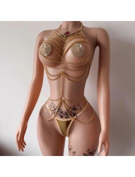 Altın Renk Vücut Zinciri Fantazi Takım