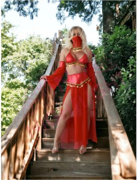 Kırmızı Peçeli Dansöz Kıyefeti