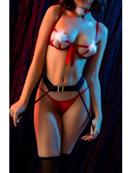 Göğüs Ucu Ponponlu Yılbaşı Kırmızı Fantazi Kostüm, Kadın Seksi Gecelik,Jartiyer Takım,Çorap Dahildir