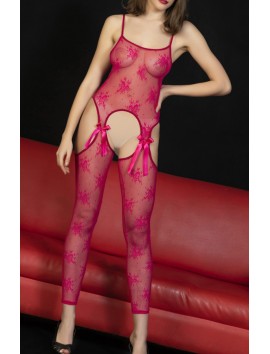 Pembe Dantel Transparan Tulum,Seksi Vücut Çorabı,Transparan Kasık Detaylı Bodystocking