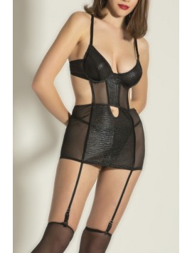 Jartiyerli Deri Görünümlü File Fantazi Gecelik Seti,Seksi Gece İçin Özel Tasarım