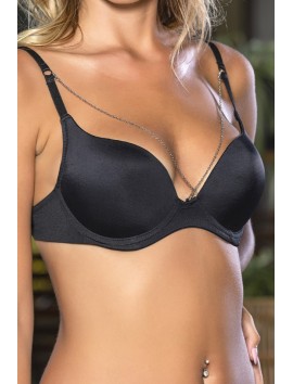 Günlük Kullanıma Uygun Siyah Zincir Aksesuarlı Yarım Push-Up Sütyen,Destekli, Düşük Dekolte Uyumlu