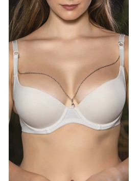 Günlük Kullanıma Uygun Ekru Zincir Aksesuarlı Yarım Push-Up Sütyen,Destekli, Düşük Dekolte Uyumlu