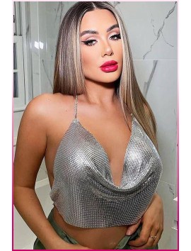 Parlak Gümüş Zırh Bustiyer,Kadın Seksi Zarif Crop