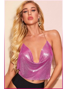 Parlak Fuşya Zırh Bustiyer, Zarif Parlak Crop