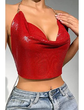 Kristal Kırmızı Taşlı Parlak Crop & Bluz Kolsuz Kayık Yaka Parti Plaj Büstiyer