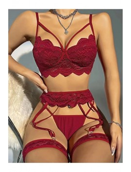 Kadın Bordo Dantel Detaylı Jartiyer Takım