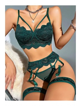 Kadın Yeşil Dantel Detaylı Jartiyer Takım