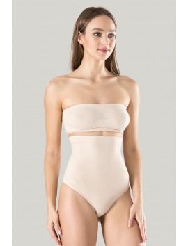 Kadın Ten Dikişsiz Eksta Yüksek Bel Silikon Mideli String 1 Beden Inceltici Külot Korse