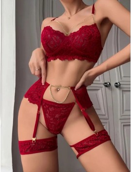 Bordo ,  Gold Zincirli Jartiyer Takımı